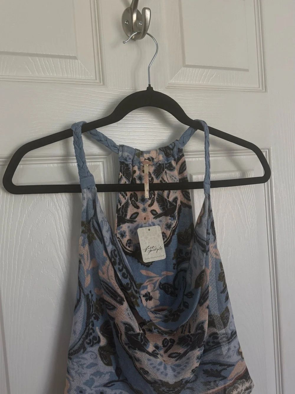 NWT Free People Laila Cowl Neck Tank Top Bayou Combo💙🩵 - Picture 4 of 9